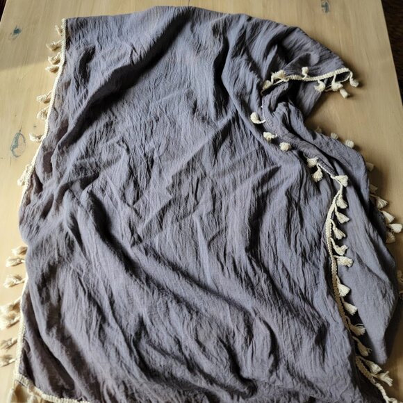 Purplish Gray Scarf with cream tassels - Picture 2 of 2